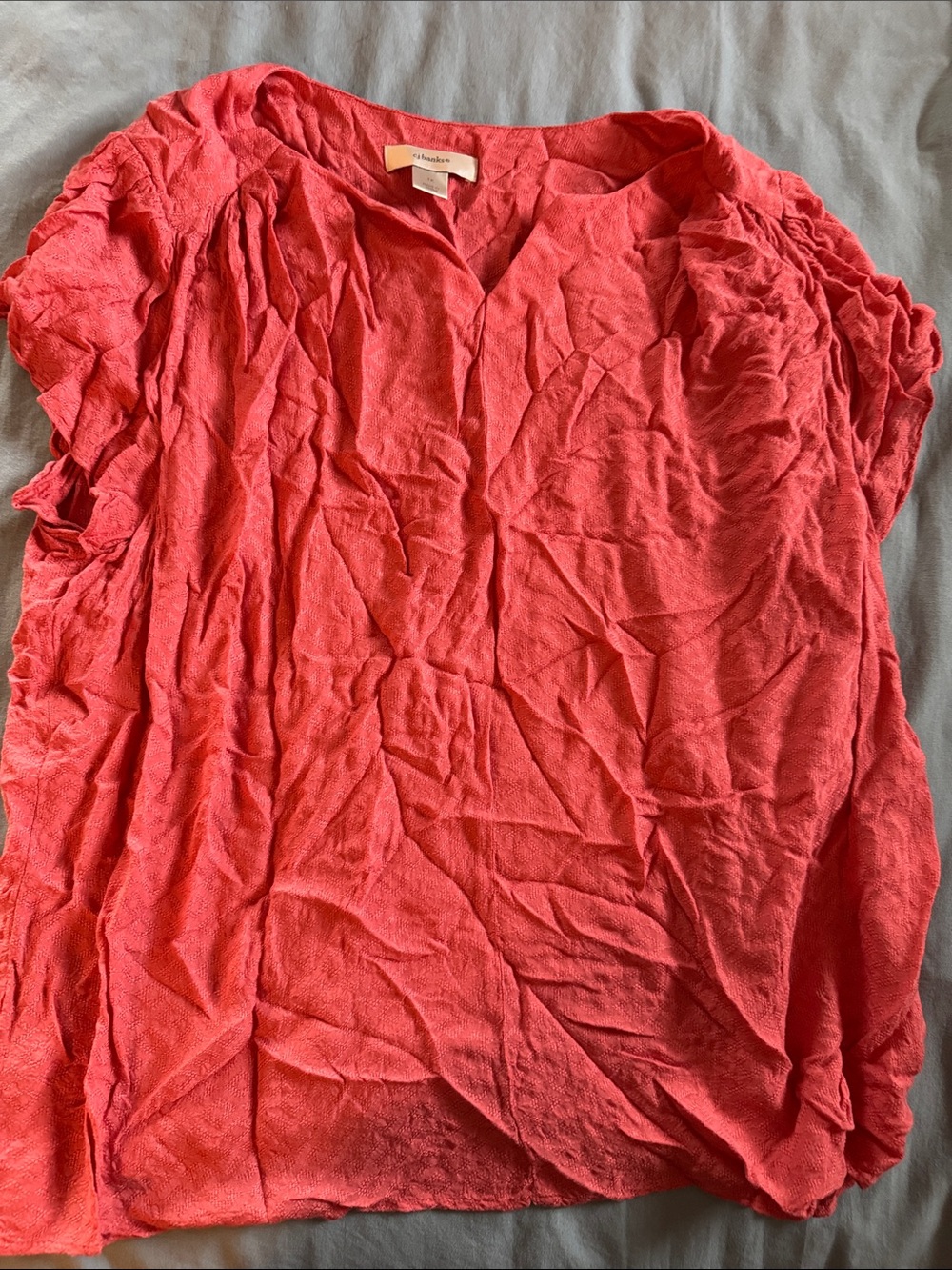 CJ Banks Coral Short Sleeve Crinkle V-Neck Top